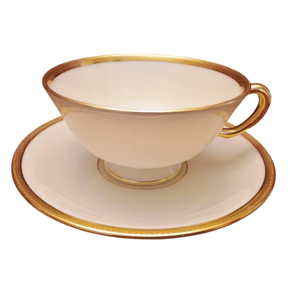 Lenox Tuxedo China Footed Cup and Saucer Set of 4 Retired